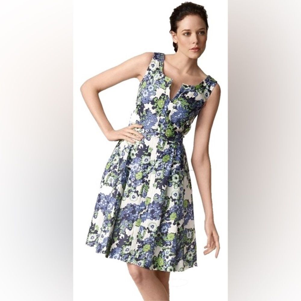 Tory Burch Blue Green White Amalia Linen Dress